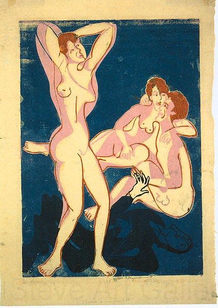 Ernst Ludwig Kirchner Three nudes and reclining man Germany oil painting art